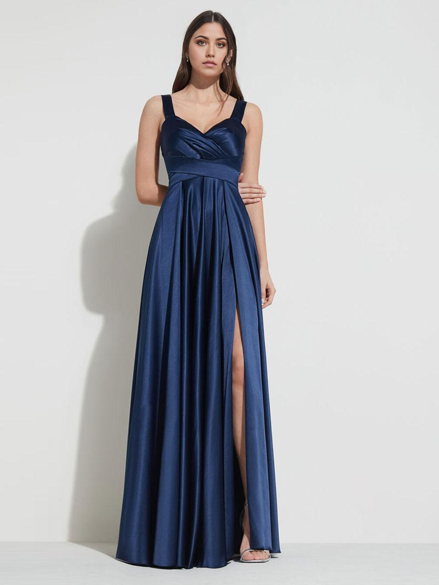 A-Line Sweetheart Neck Floor-Length Sleeveless Zipper Satin formal dresses Bridesmaid Dresses evening gown Prom Dress